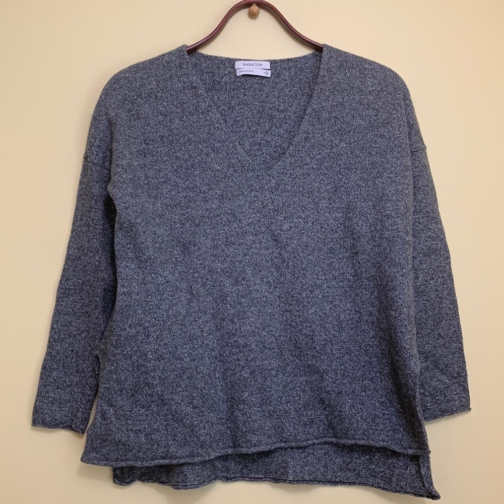 Babaton + Aritizia | Heather Gray Wool Linen Viscose Blend V-Neck Knit Sweater S